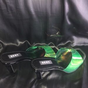 DKNY women’s iridescent square open toe pump heel